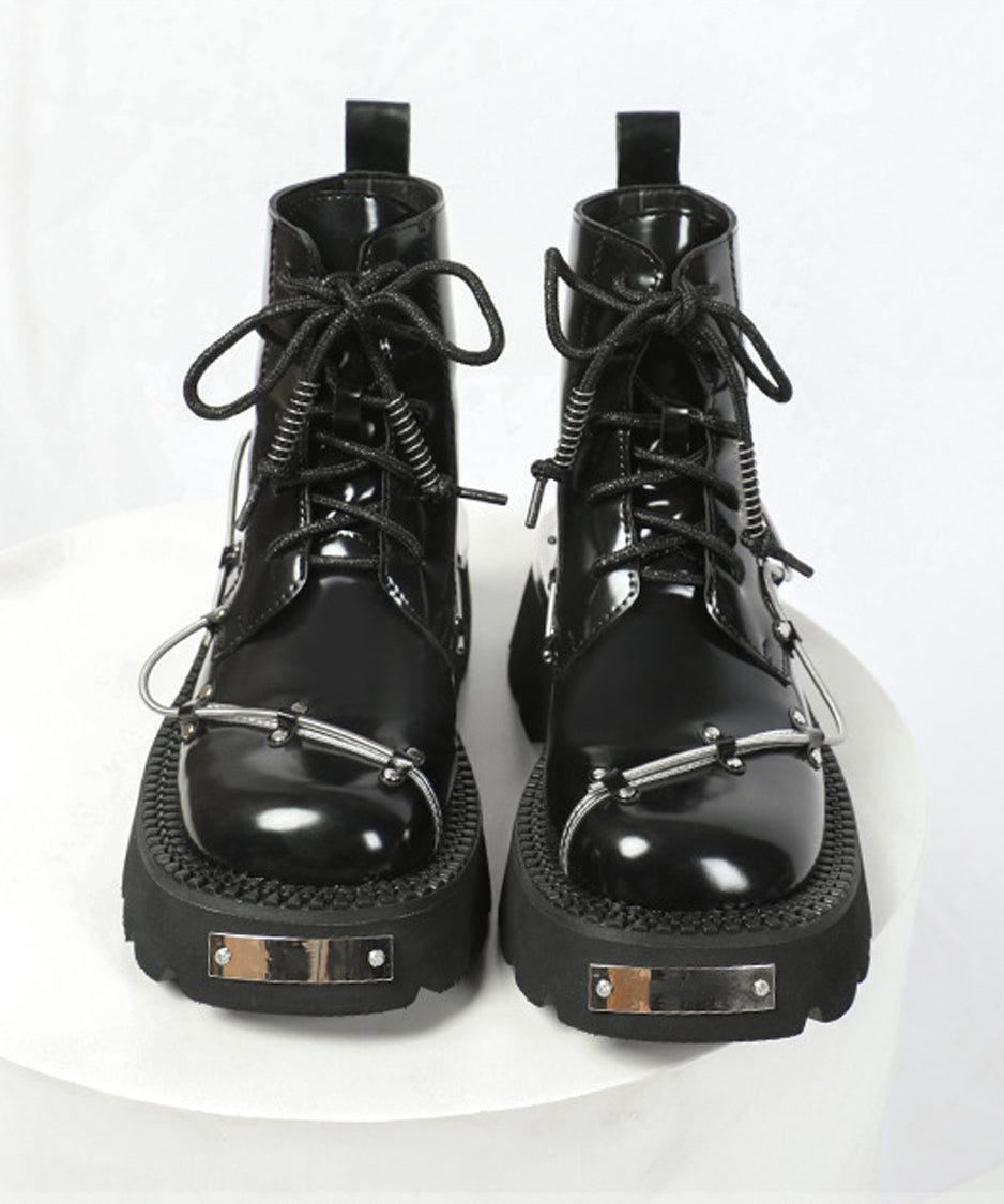 Wire Design Lace-up Boots
