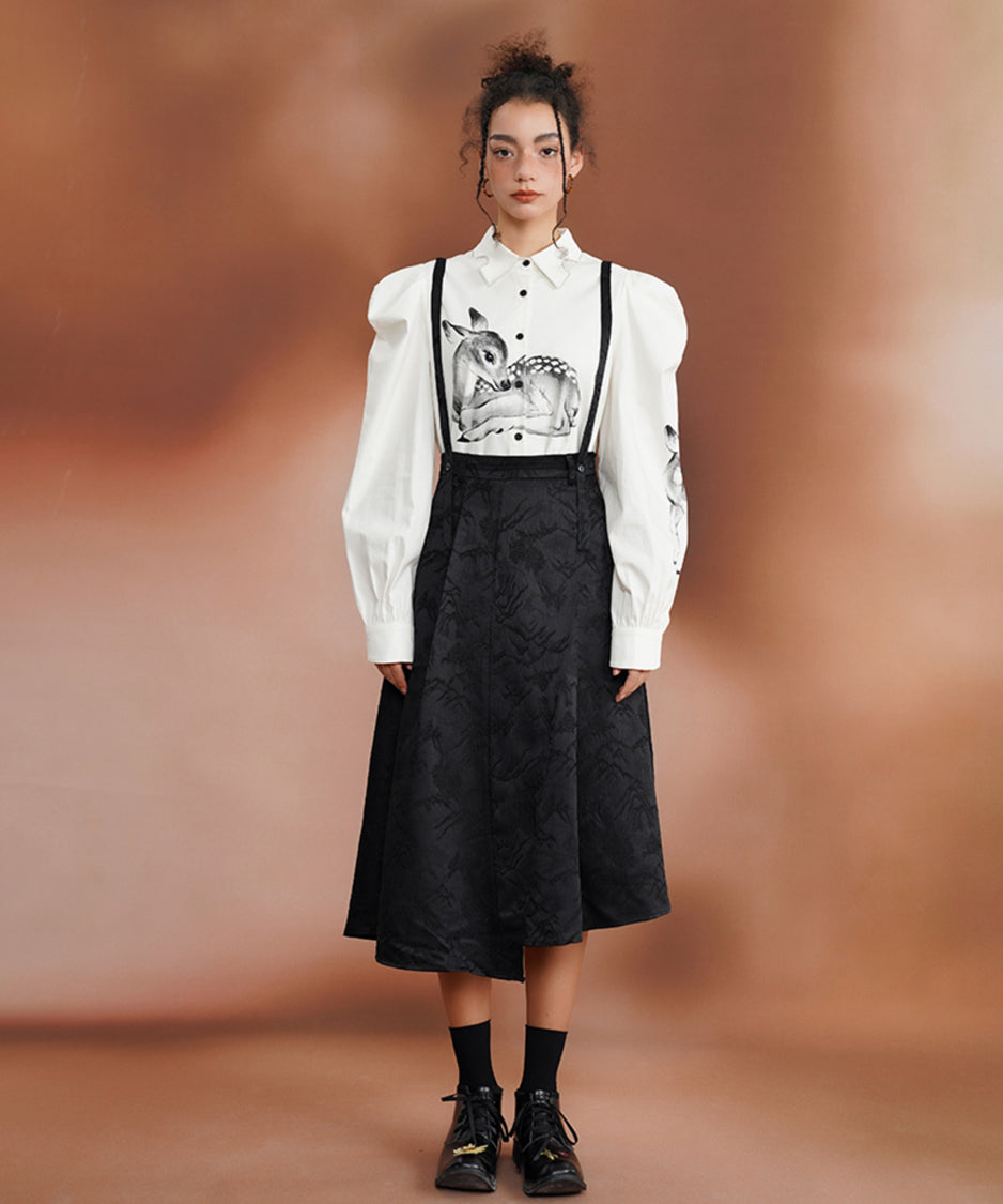 Deer Print Puff Sleeve Blouse