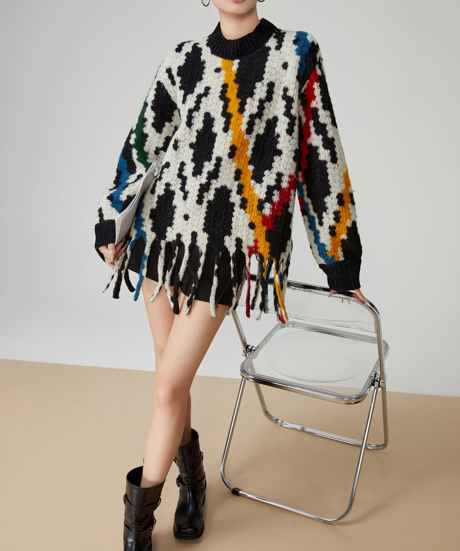 Jacquard Tassel Sweater