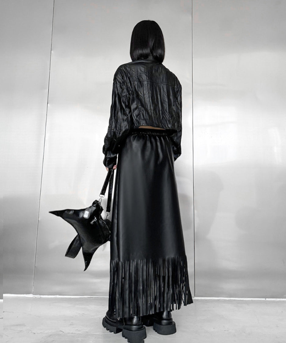 Faux Leather Fringe Skirt