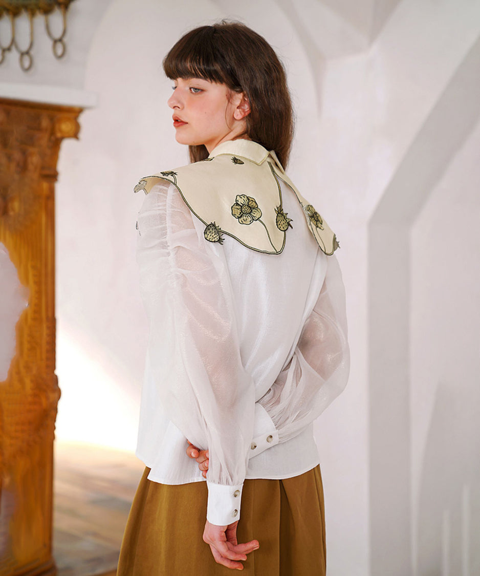 Strawberry Embroidery Collar Blouse