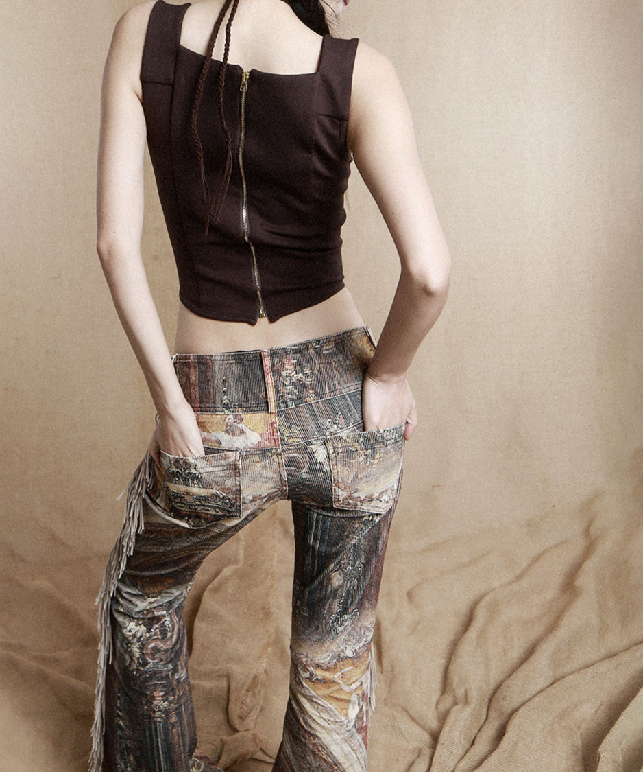Medieval Print Tassel Pants