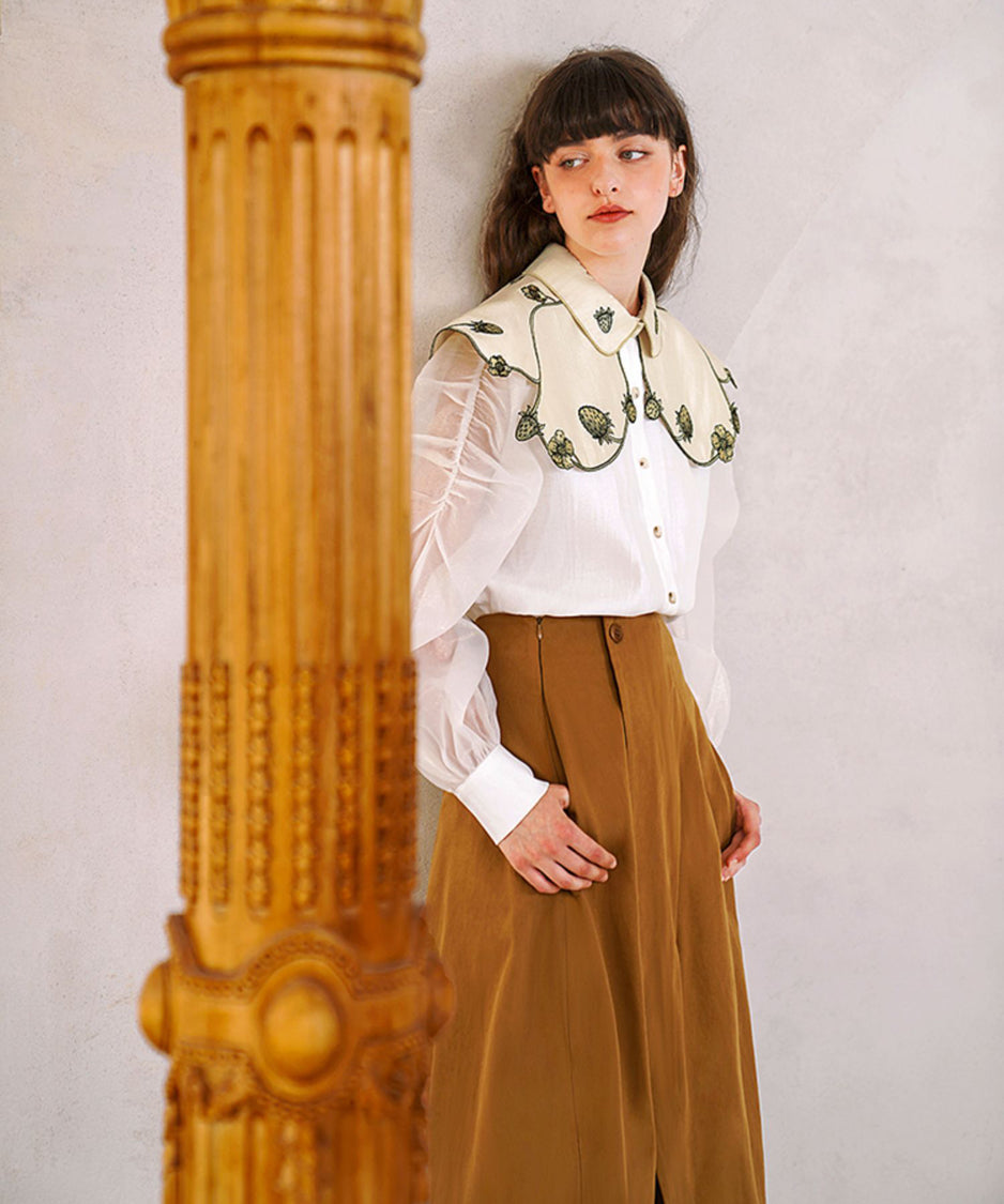 Strawberry Embroidery Collar Blouse