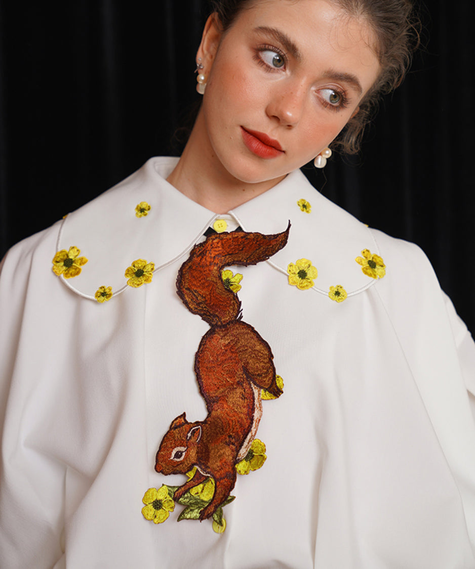 Squirrel Embroidered Tie