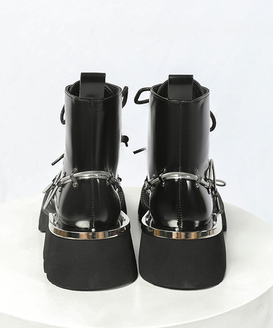 Wire Design Lace-up Boots