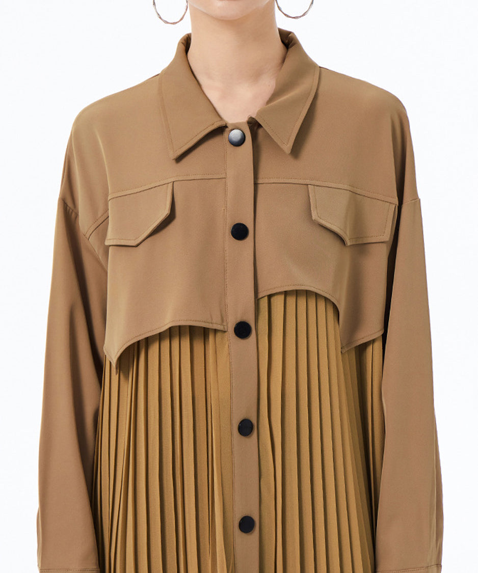 Pleated Patchwork Long Blouse