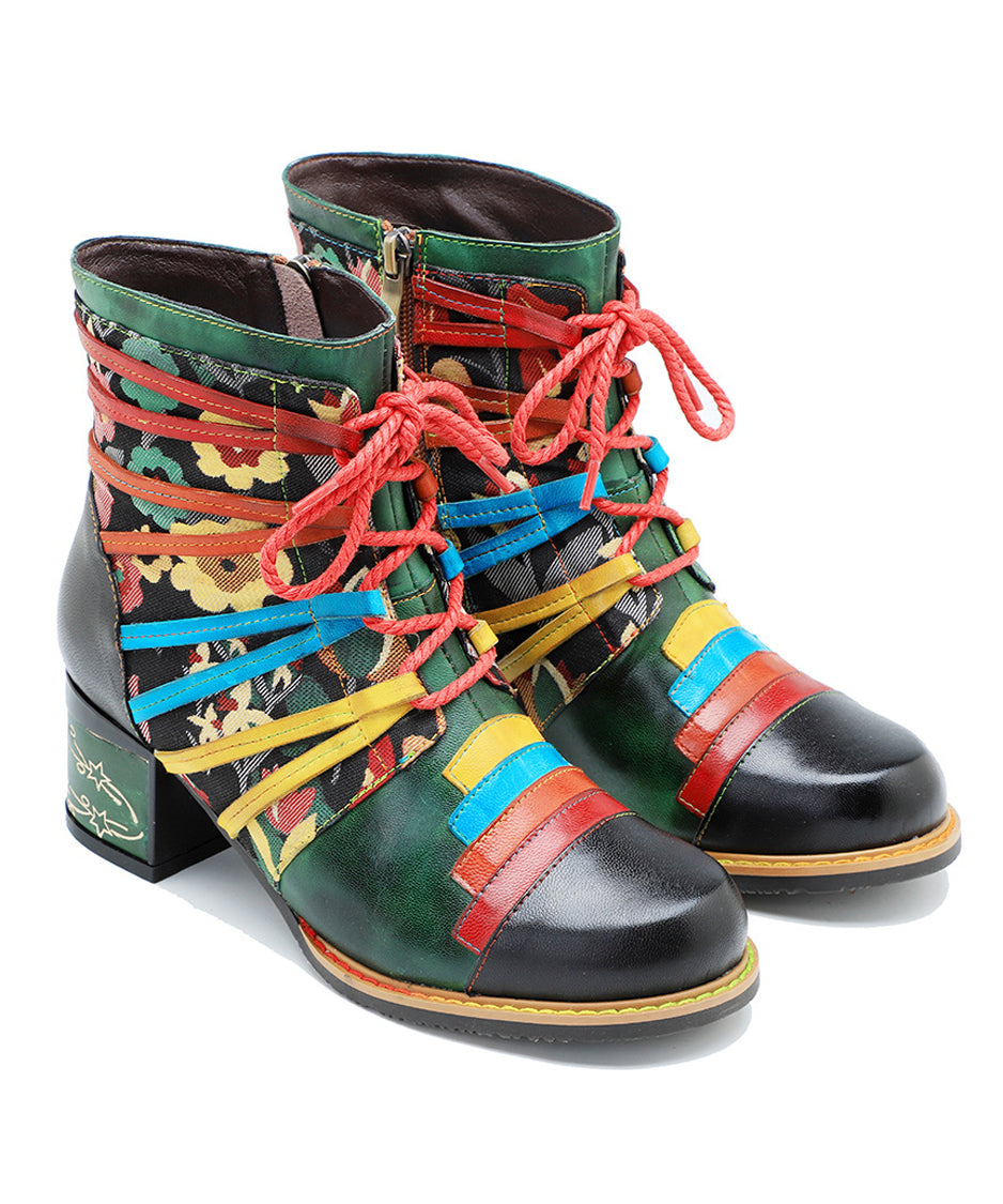 Colorful Strap Flower Short Boots