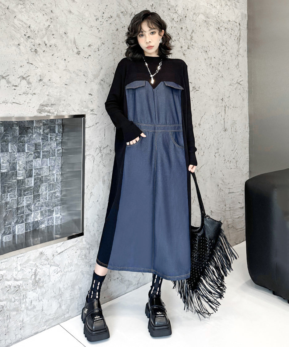 Denim Switching Dress