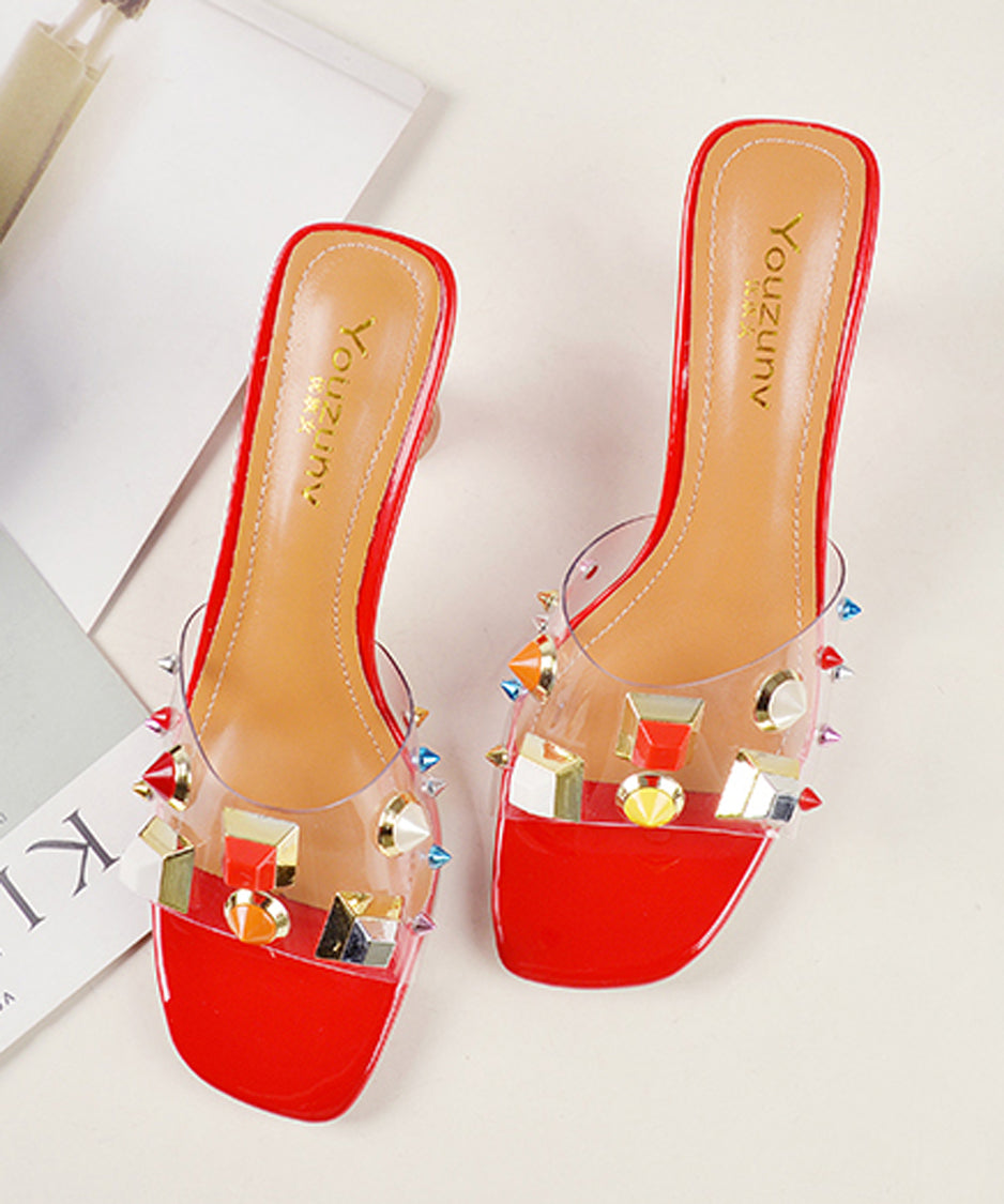 Cone Heel Colorful Jewel Sandals