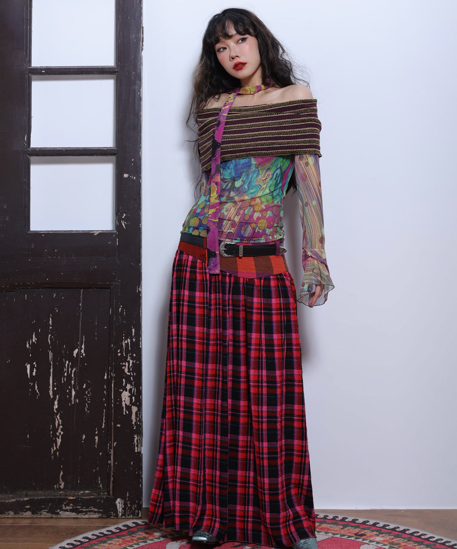 Retro Check Switching Skirt