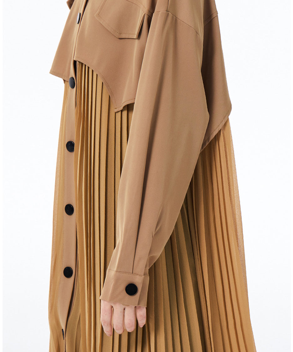 Pleated Patchwork Long Blouse