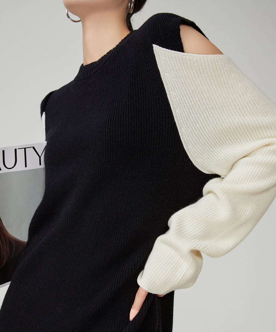Contrast Color Off-shoulder Knit Dress