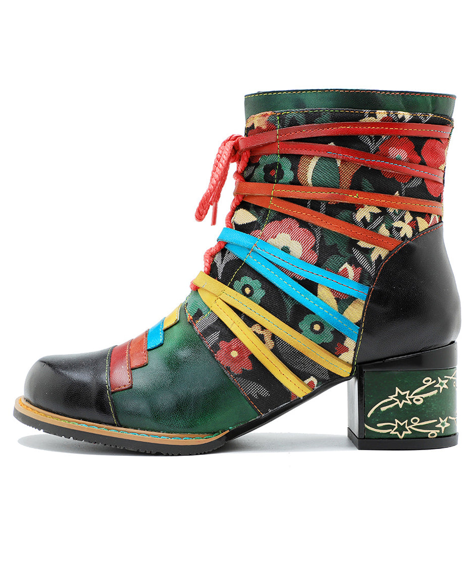 Colorful Strap Flower Short Boots