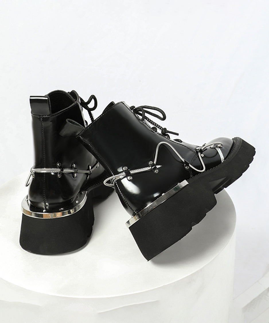 Wire Design Lace-up Boots