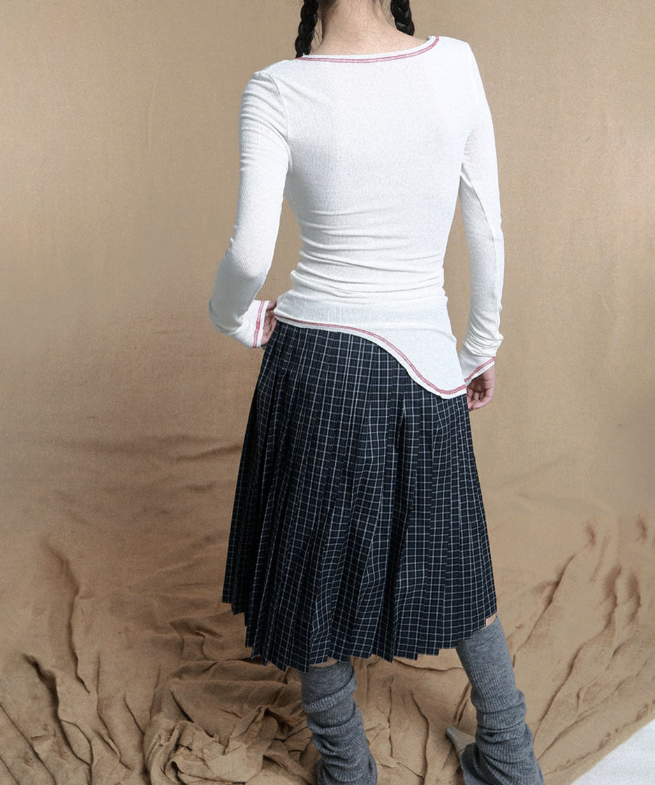 Double Zipper Plaid Pleated Skirt