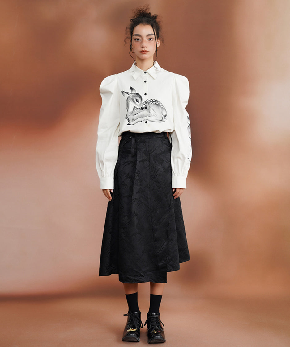 Deer Print Puff Sleeve Blouse