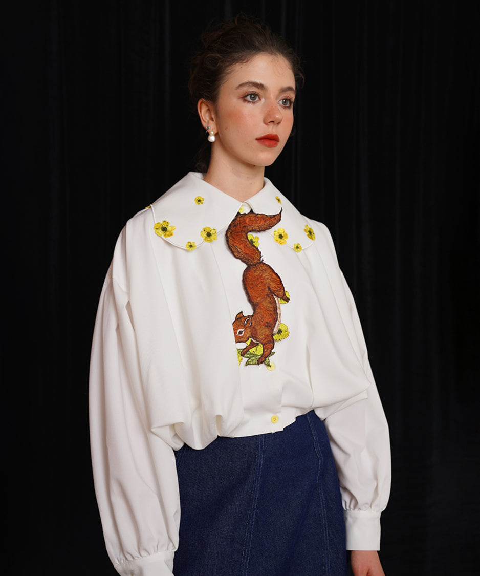 Squirrel Embroidered Tie
