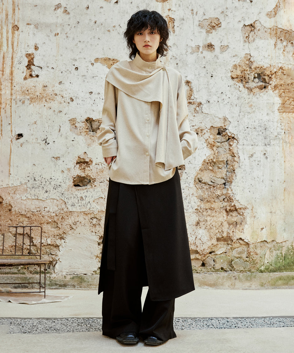 Cross Stand Collar Scarf Blouse