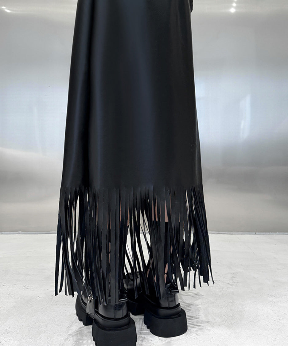 Faux Leather Fringe Skirt