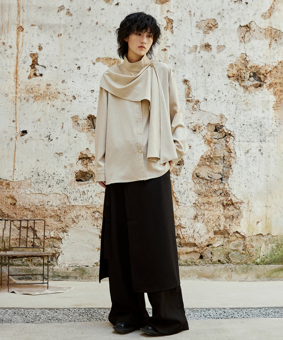 Cross Stand Collar Scarf Blouse