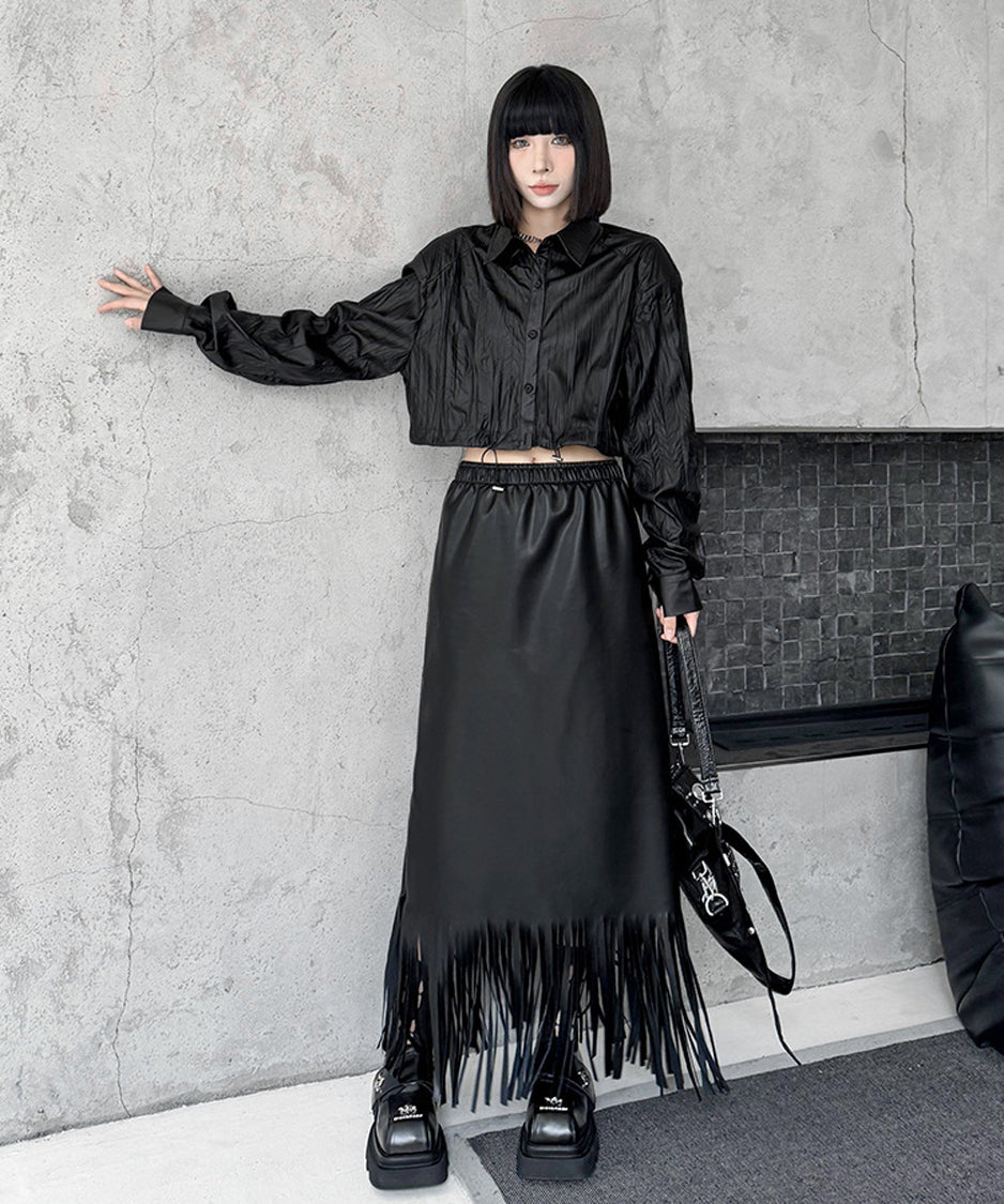 Faux Leather Fringe Skirt