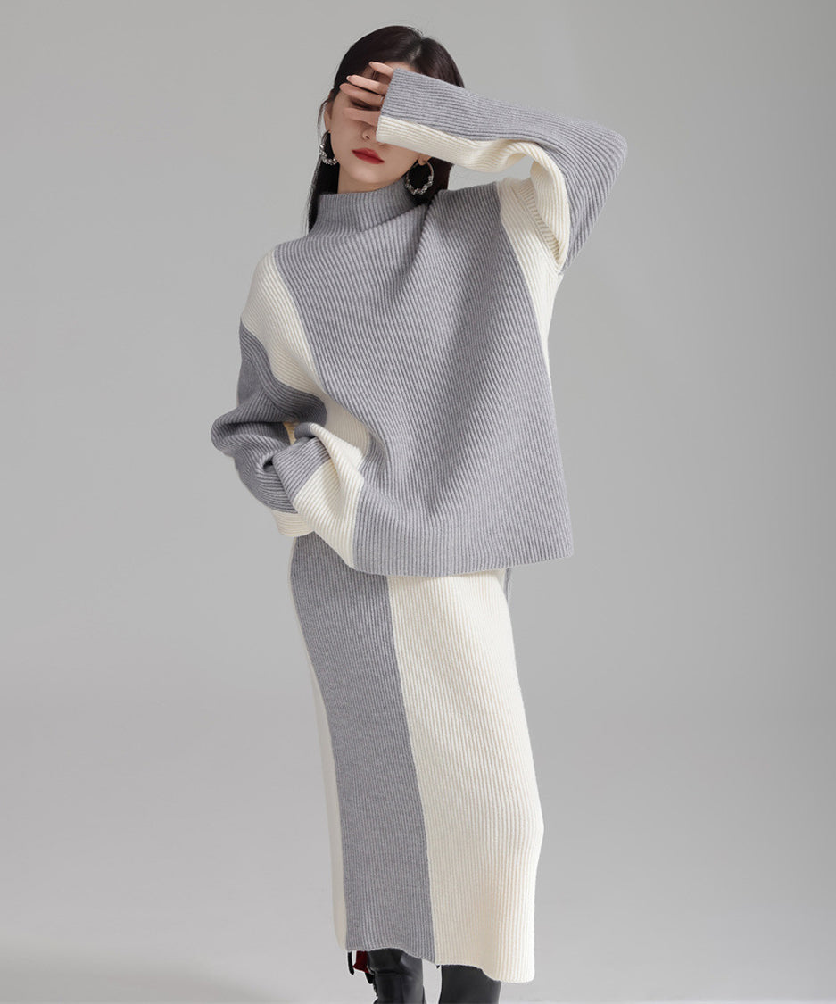 Bicolor Sweater & Skirt Co-ord