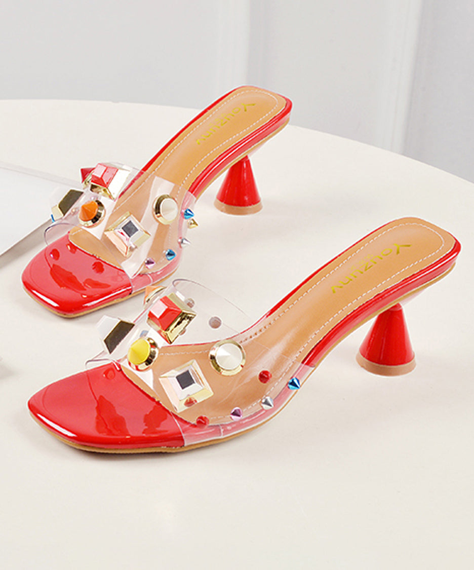 Cone Heel Colorful Jewel Sandals