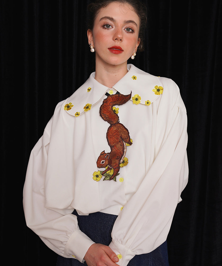 Squirrel Embroidered Tie