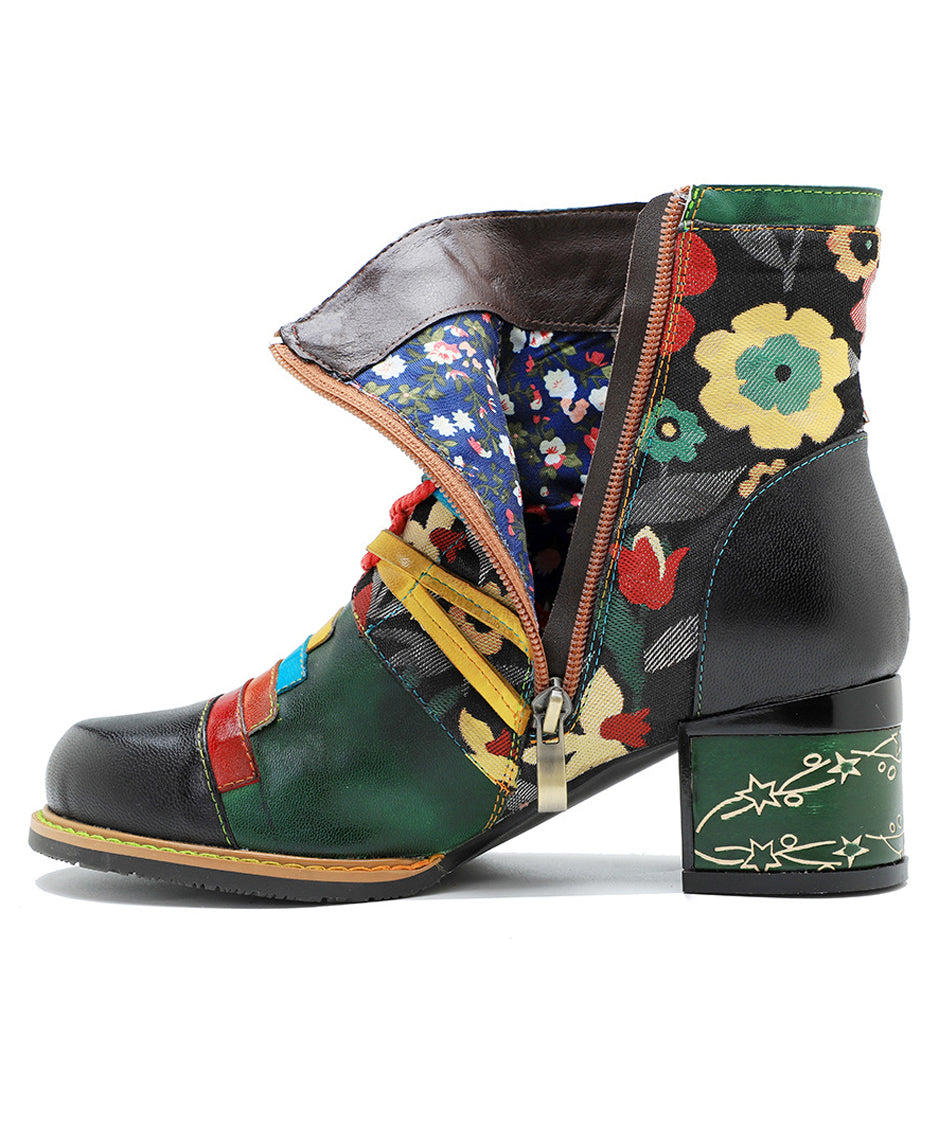 Colorful Strap Flower Short Boots
