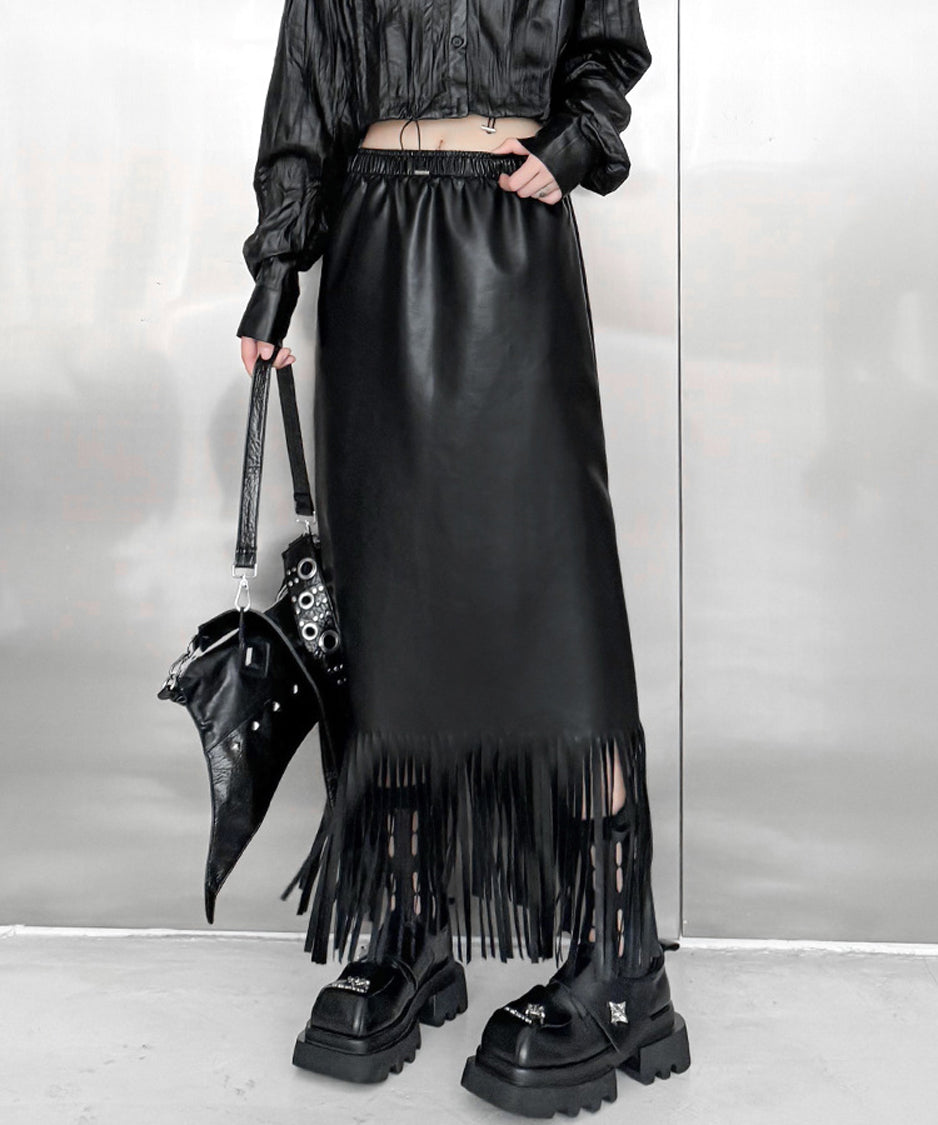 Faux Leather Fringe Skirt