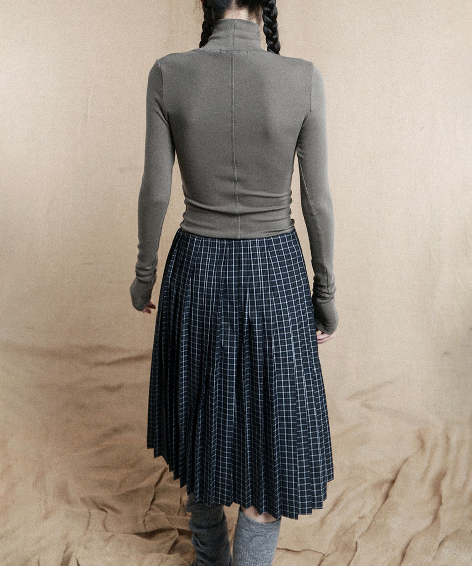 Double Zipper Plaid Pleated Skirt