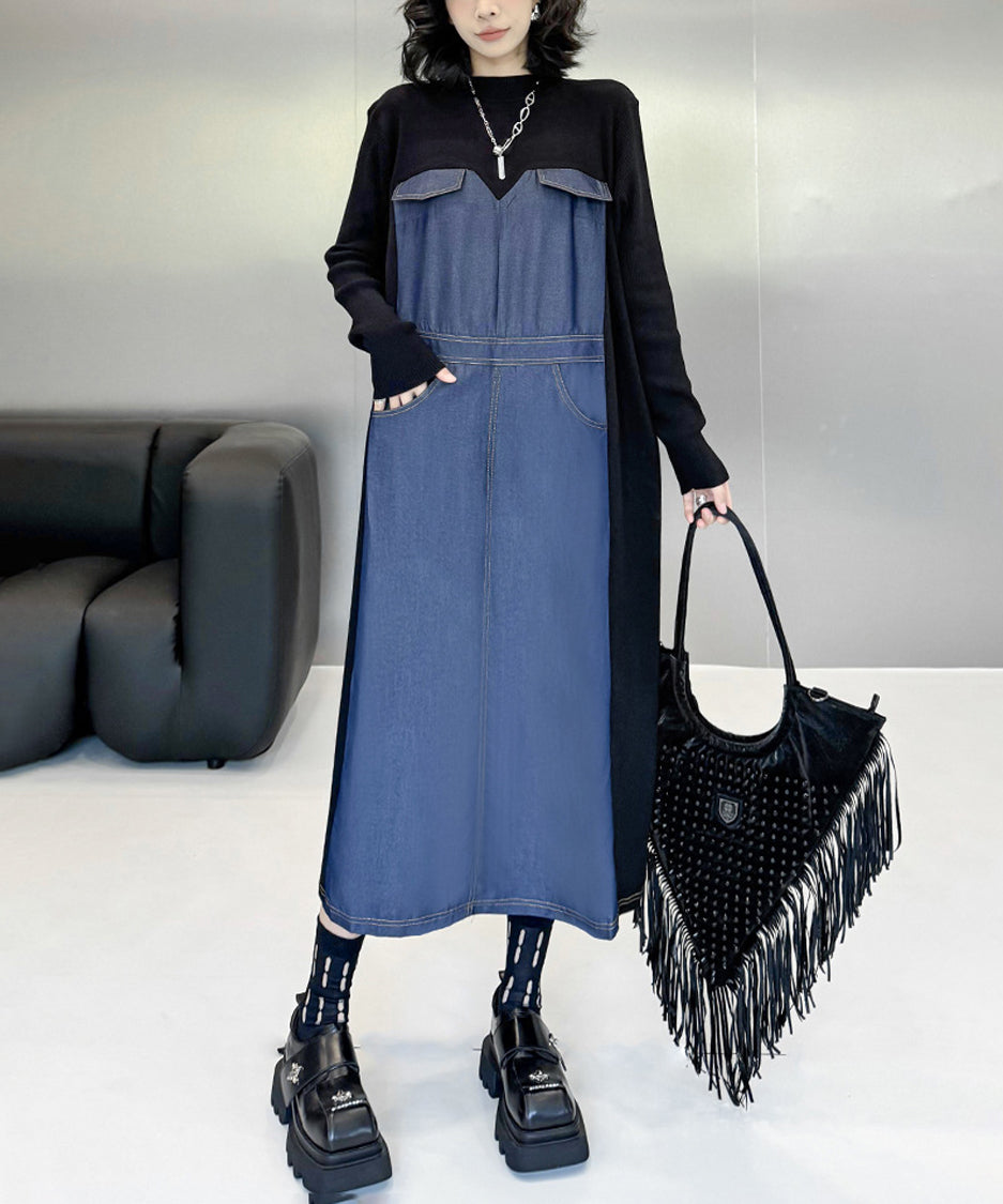 Denim Switching Dress