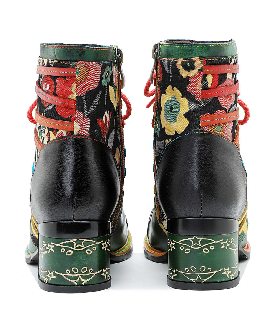 Colorful Strap Flower Short Boots