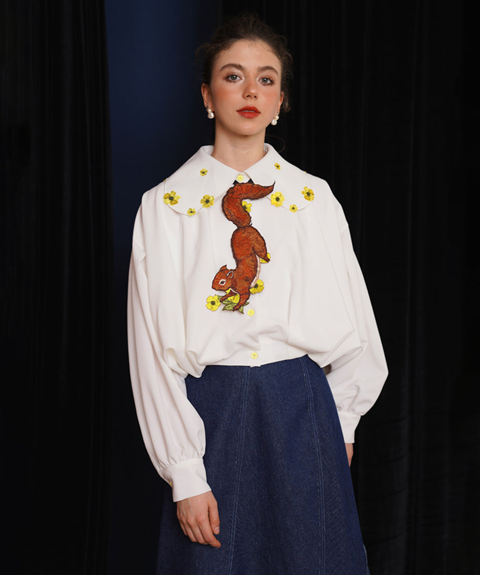 Squirrel Embroidered Tie