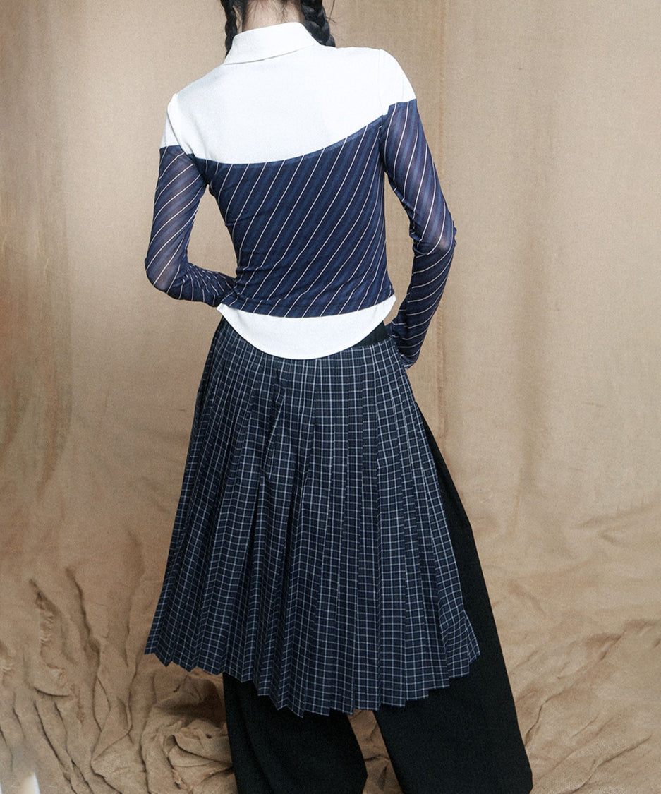 Diagonal Striped Tie Blouse