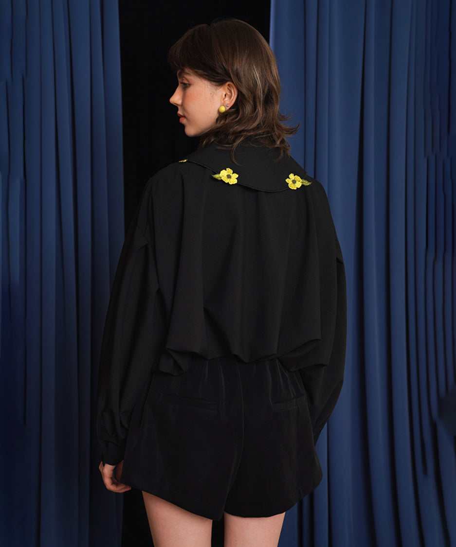 Small Flower Embroidery Collar Blouse