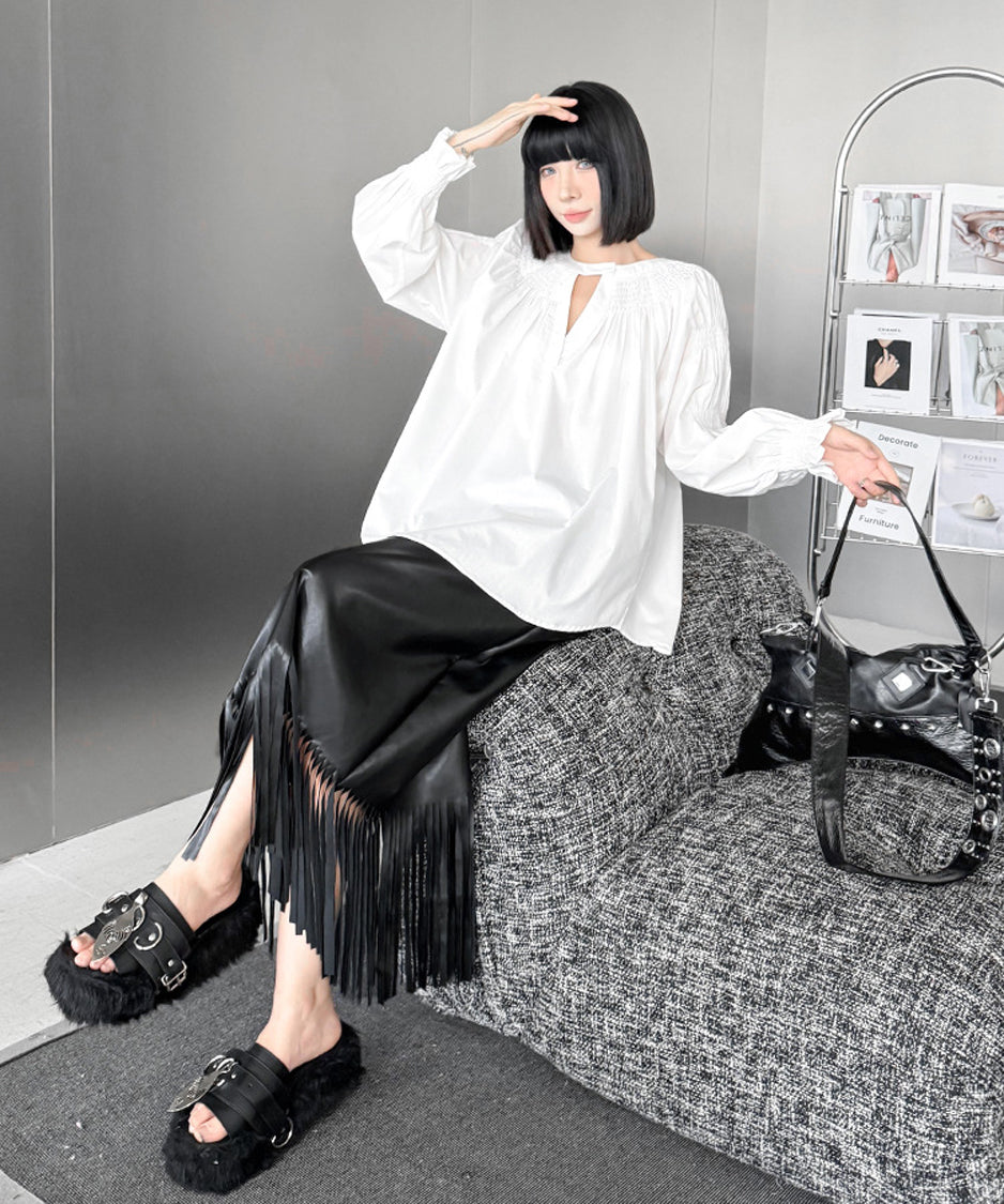 Faux Leather Fringe Skirt