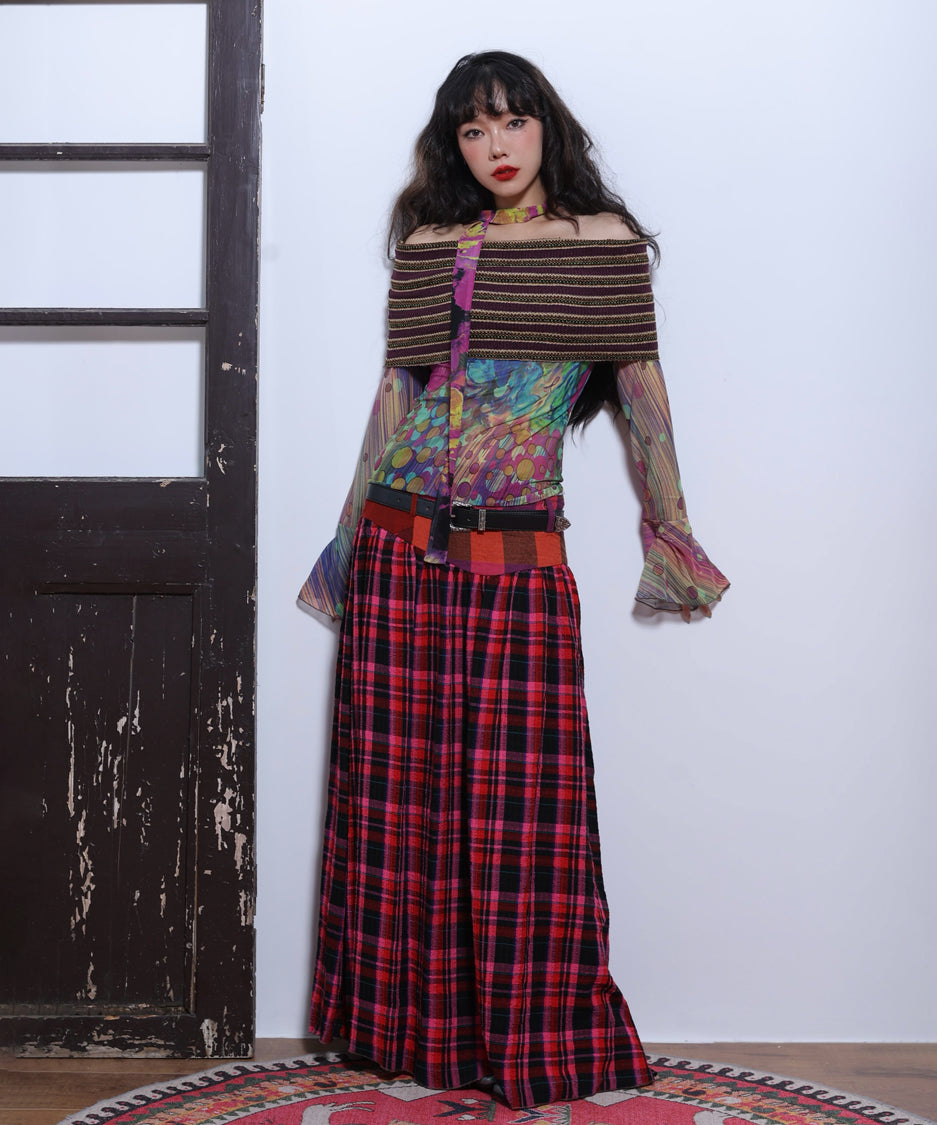 Retro Check Switching Skirt