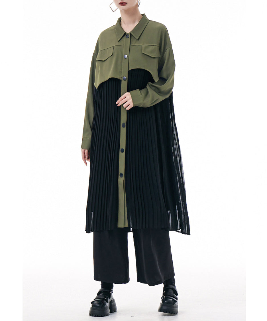 Pleated Patchwork Long Blouse