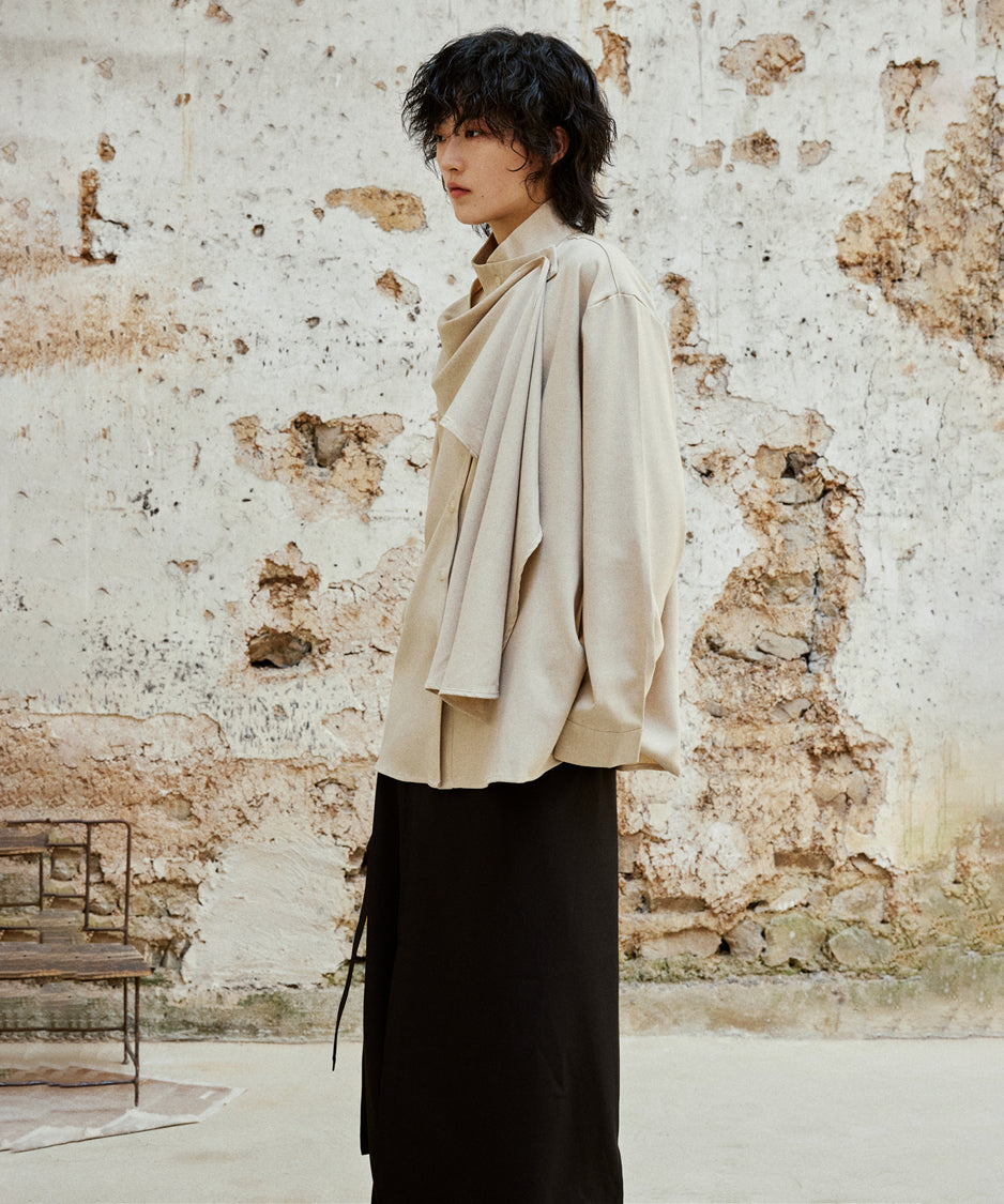 Cross Stand Collar Scarf Blouse