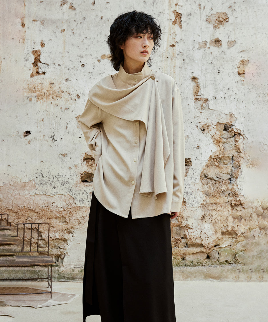 Cross Stand Collar Scarf Blouse