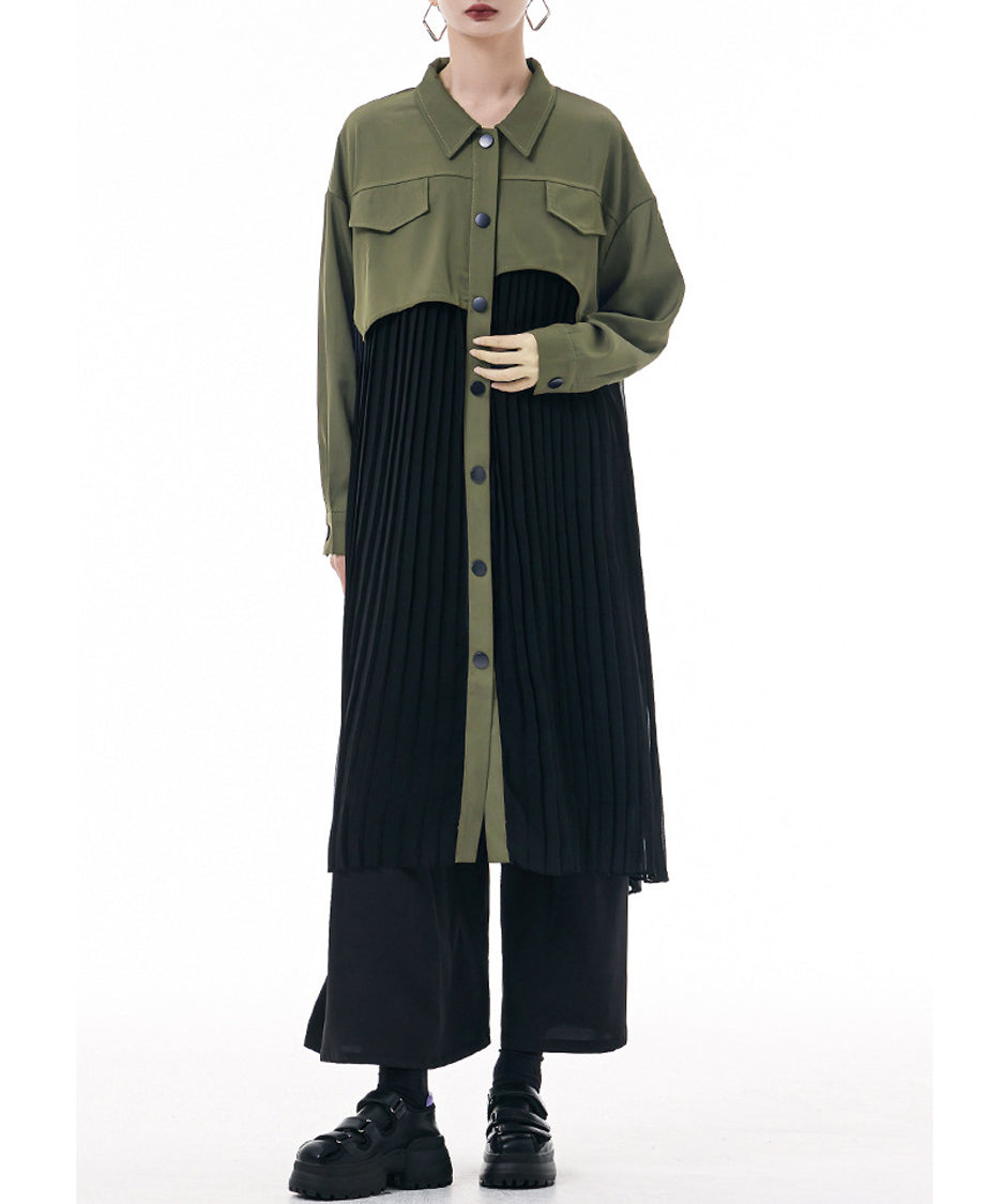 Pleated Patchwork Long Blouse