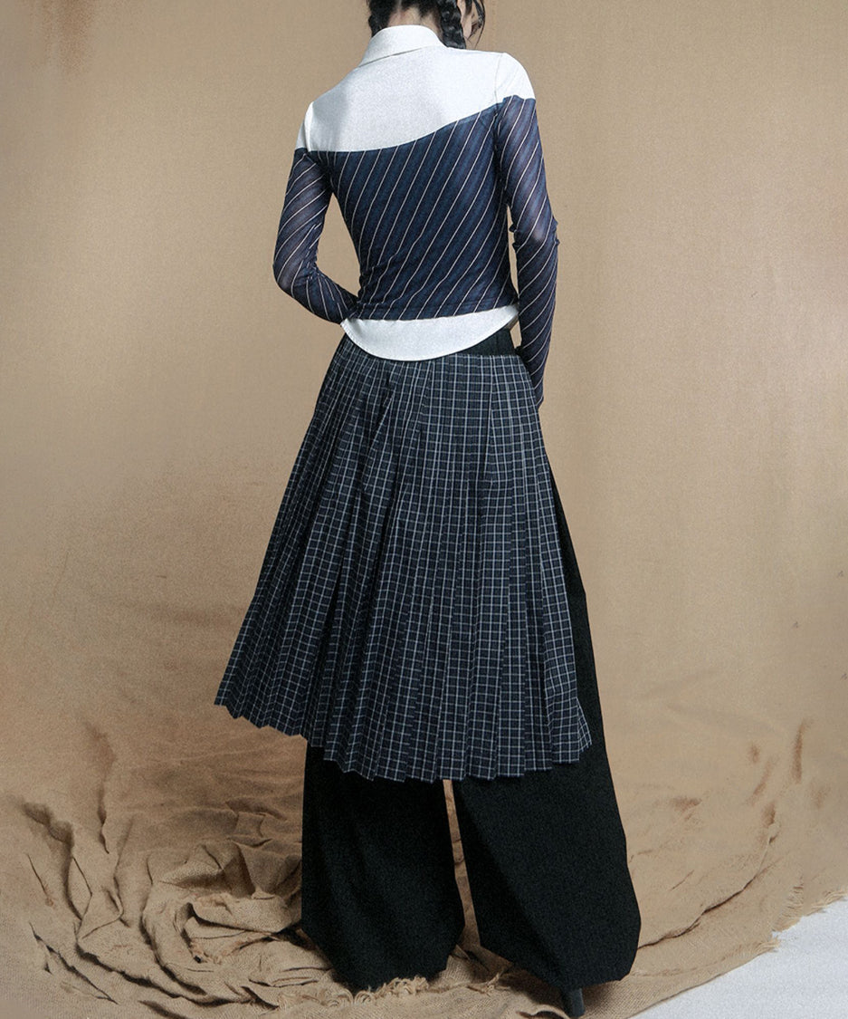 Double Zipper Plaid Pleated Skirt