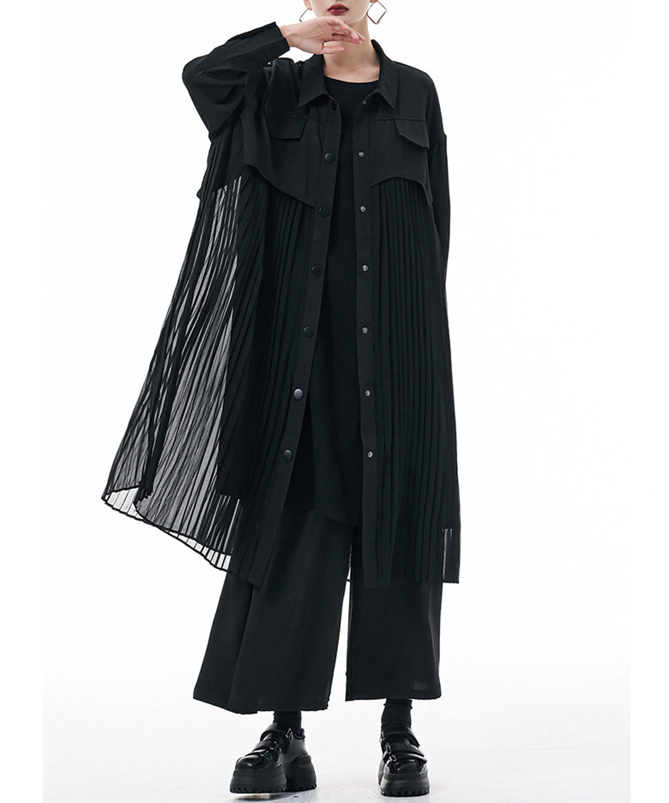 Pleated Patchwork Long Blouse