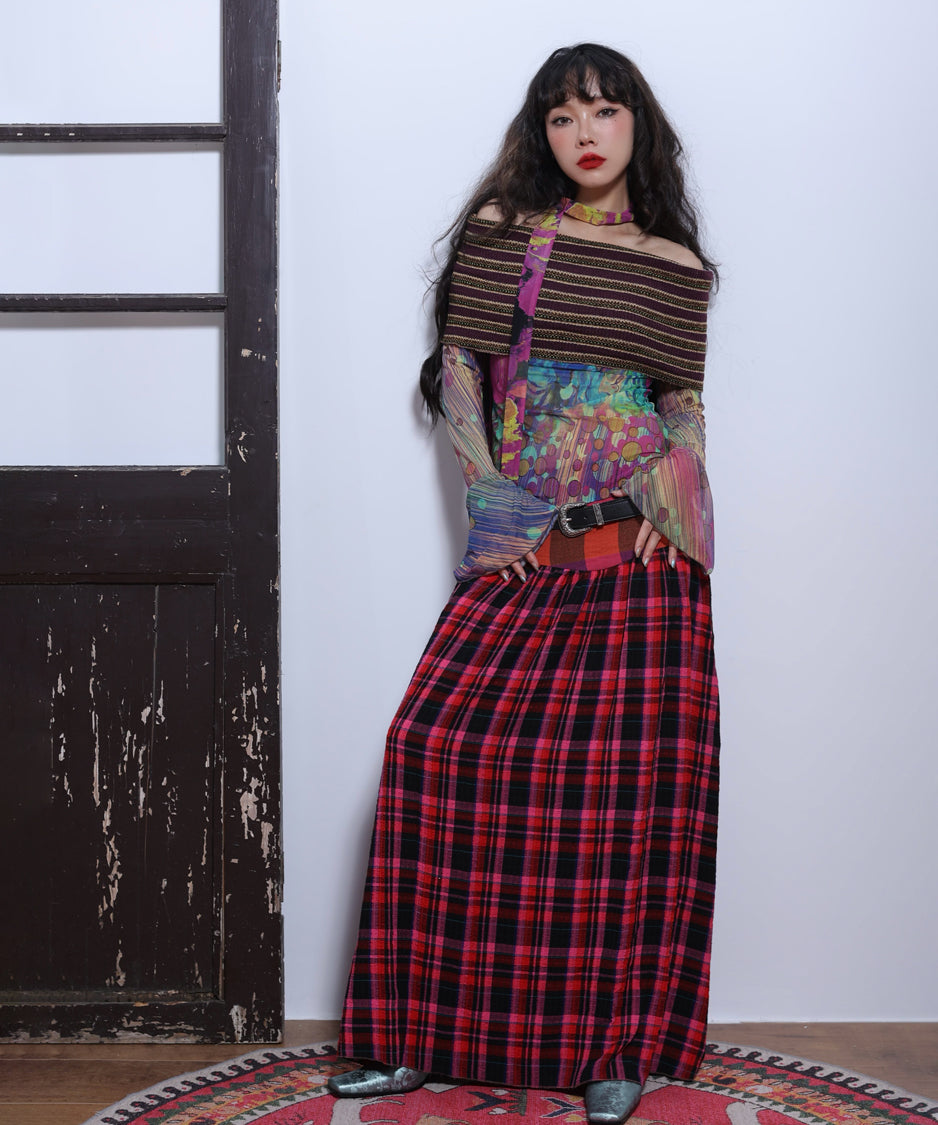 Retro Check Switching Skirt