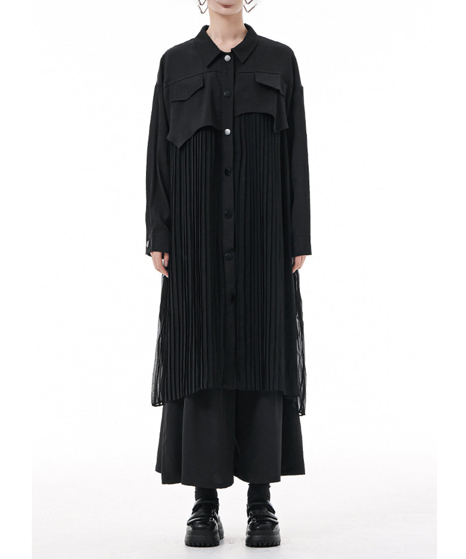 Pleated Patchwork Long Blouse
