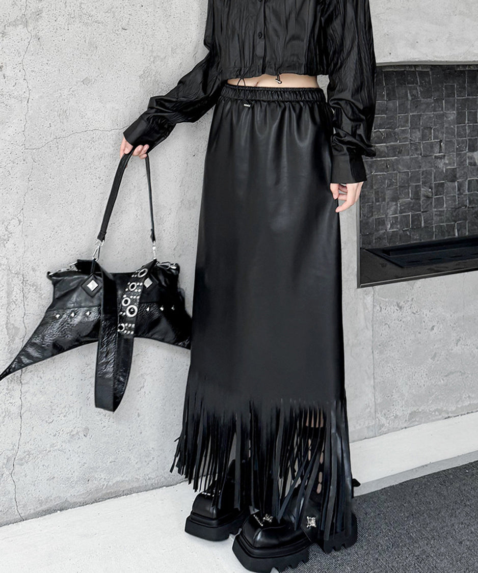 Faux Leather Fringe Skirt