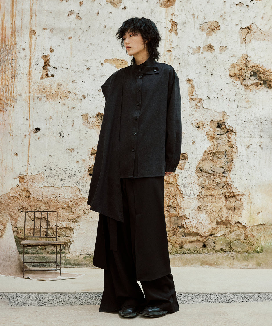 Cross Stand Collar Scarf Blouse