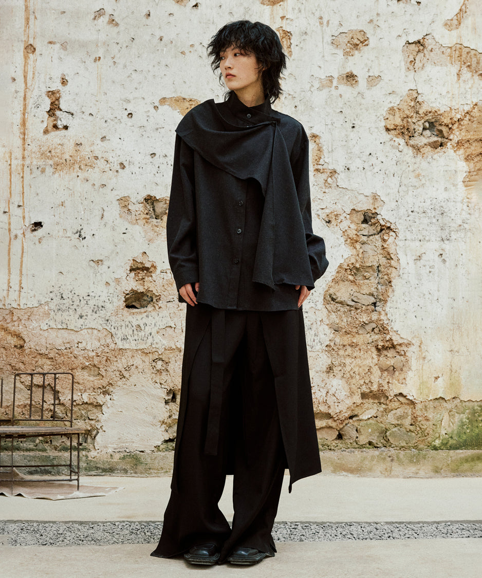 Cross Stand Collar Scarf Blouse