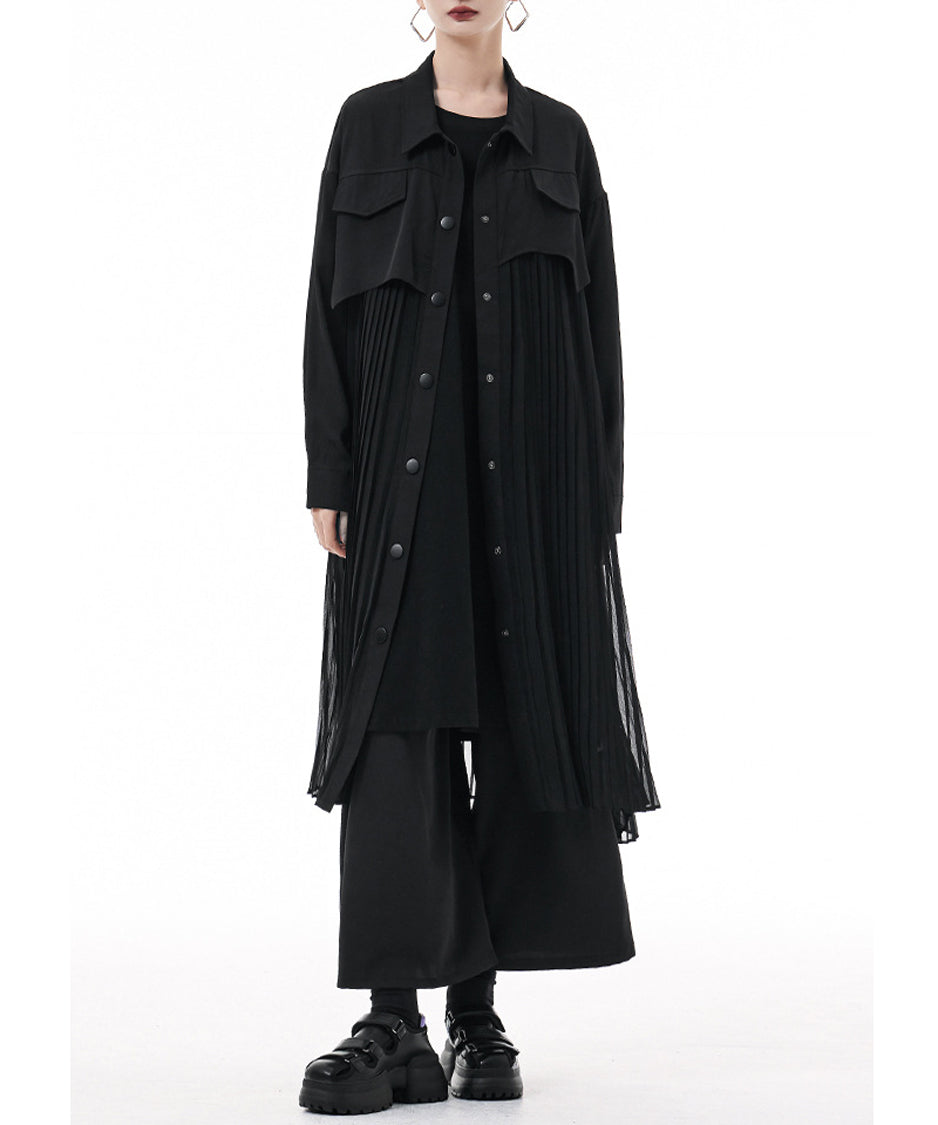 Pleated Patchwork Long Blouse